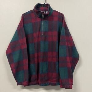 Vintage 90s Jerzees 1/4 Zip Sweatshirt Size XL Plaid Arab Emirates